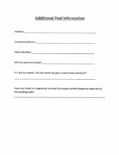 First page of the Additional Pool Information
