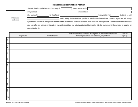 First page of the Nonpartisan Nomination Petition