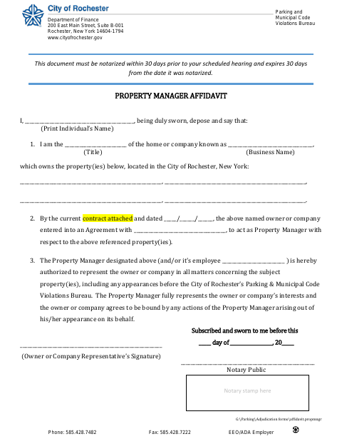 First page of the Property Manager Affidavit