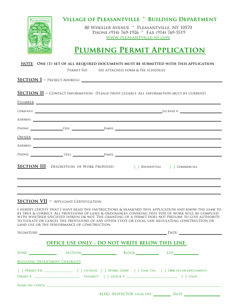 First page of the Plumbing Permit Application