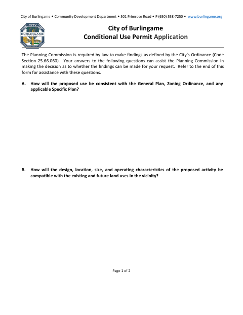 First page of the Conditional Use Permit Application