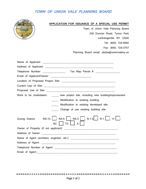 First page of the Application for Issuance of a Special Use Permit