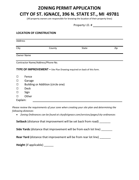 First page of the Zoning Permit Application