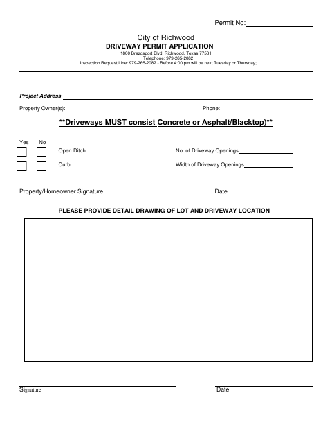 First page of the Driveway Permit Application