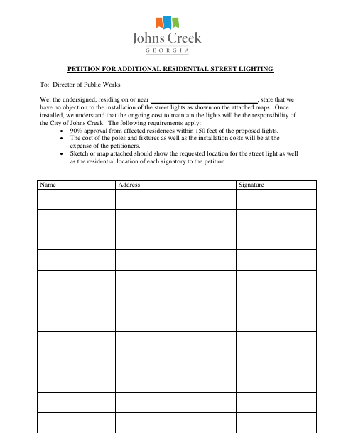 First page of the Petition for Additional Residential Street Lighting