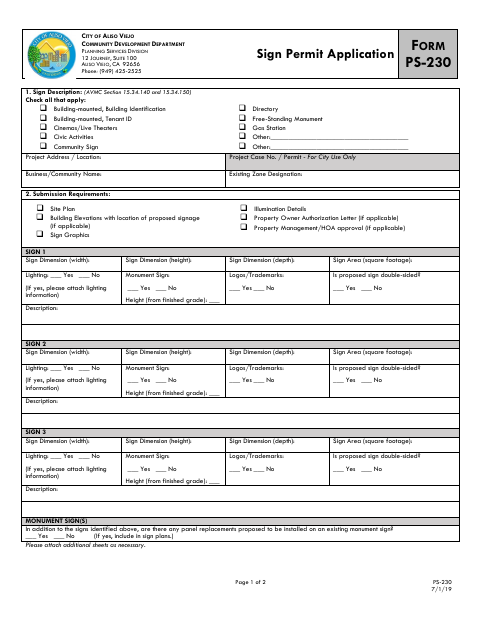 First page of the Sign Permit Application