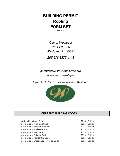 First page of the Roofing Building Permit Form Set