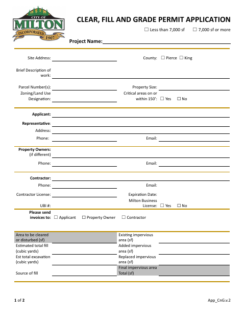 First page of the Clear, Fill and Grade Permit Application