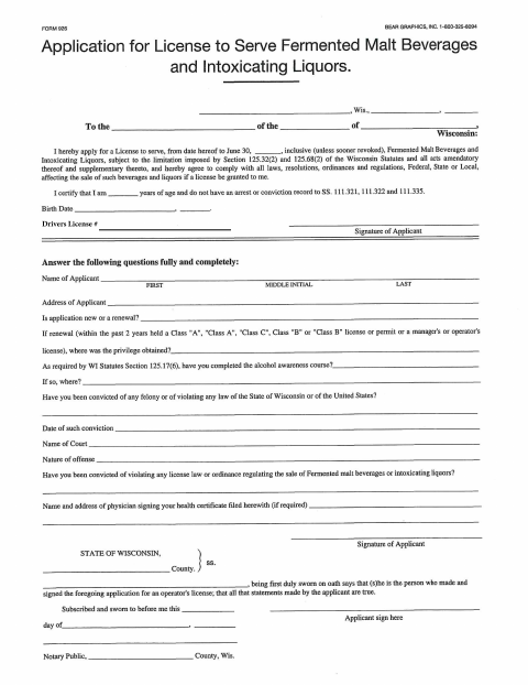 First page of the License to Serve Application