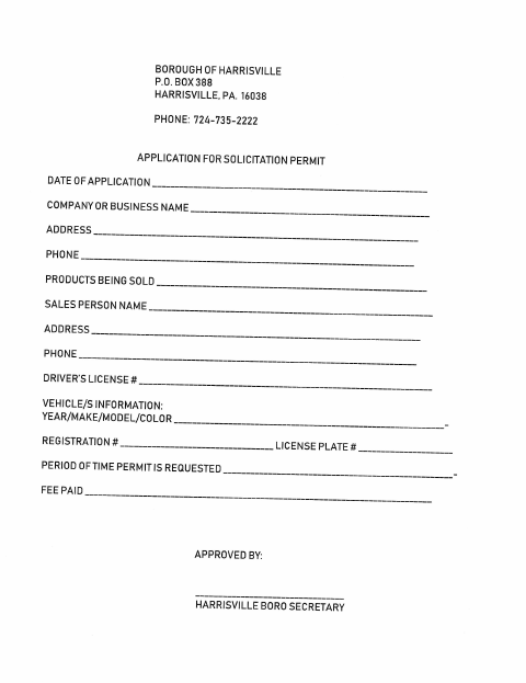 First page of the Solicitation Permit Application