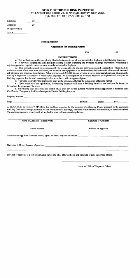First page of the Application for Building Permit