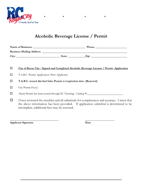 First page of the Alcoholic Beverage License/Permit
