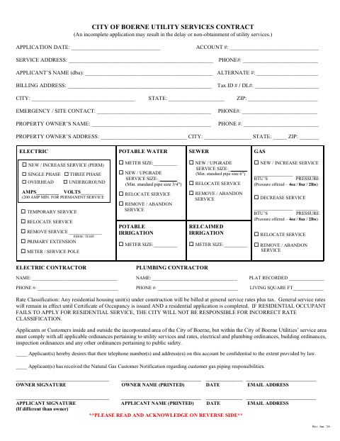 First page of the Utility Services Contract
