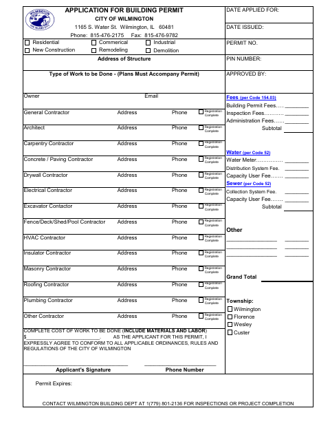 First page of the Building Permit Application