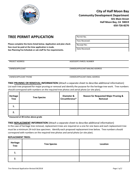 First page of the Tree Permit Application