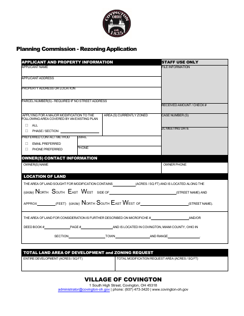 First page of the Planning Commission Rezoning Application