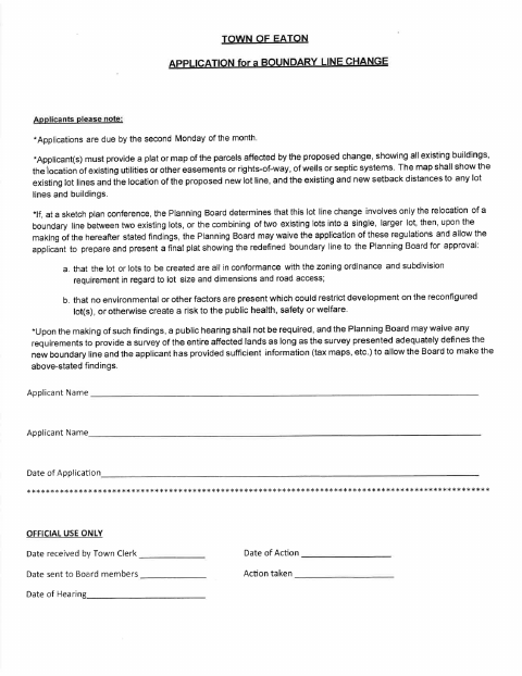 First page of the Application for a Boundary Line Change