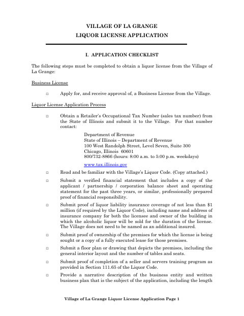 First page of the Liquor License Application