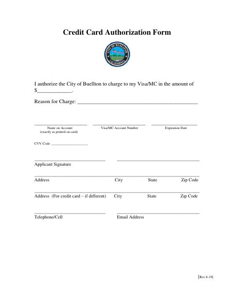 First page of the Credit Card Authorization Form