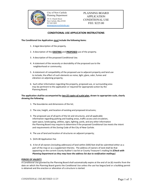 First page of the Conditional Use Application
