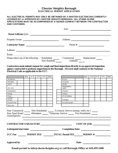 First page of the Electrical Permit Application