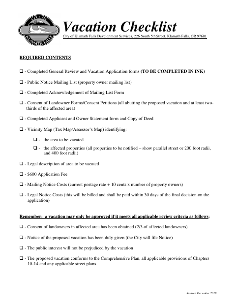 First page of the Street Vacation Application