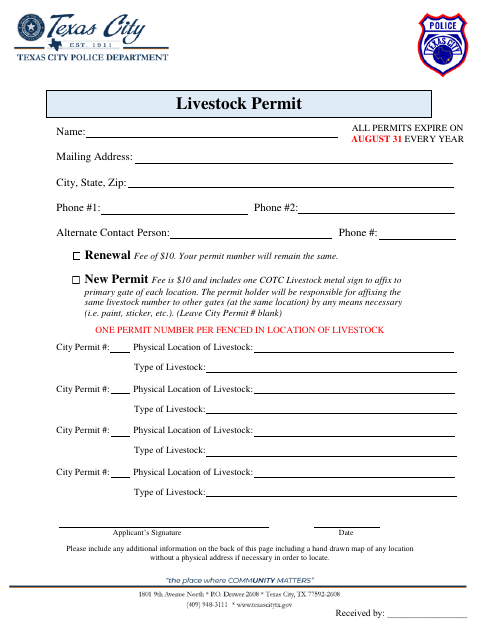 First page of the Livestock Permit