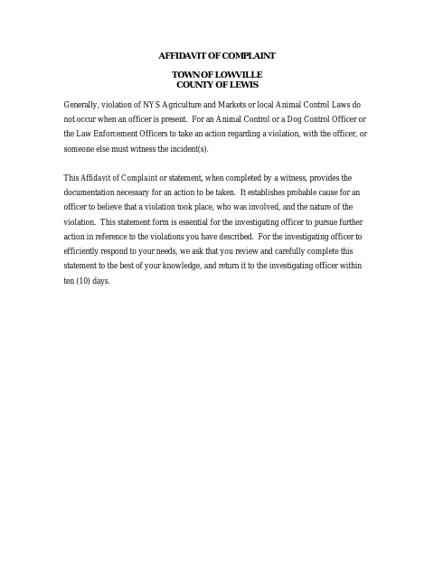 First page of the Affidavit of Complaint