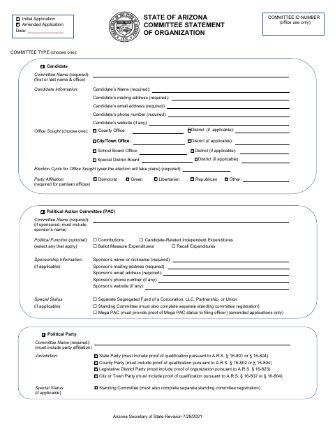 First page of the Committee Statement of Organization
