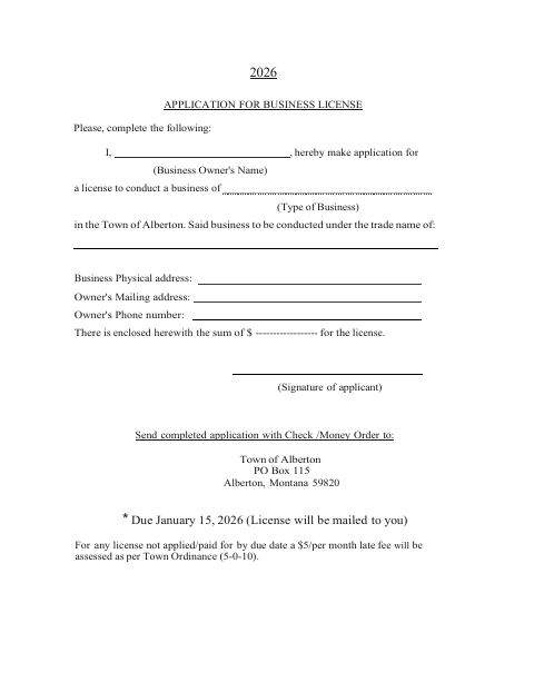 First page of the Business License Application
