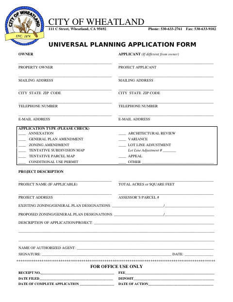First page of the Universal Planning Application Form