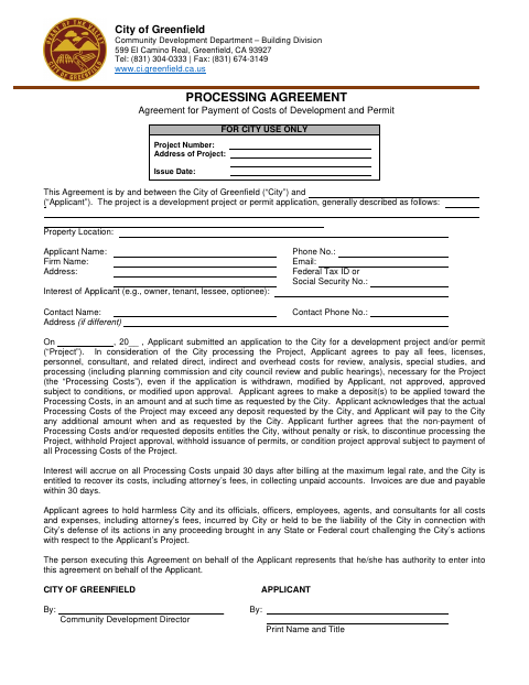 First page of the Processing Agreement