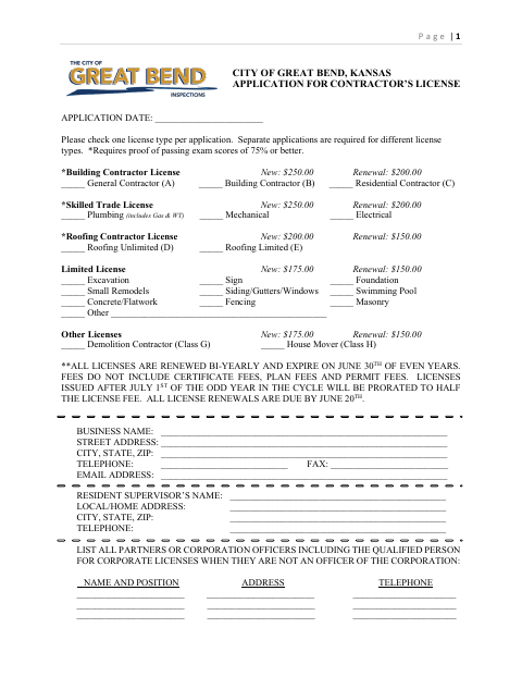 First page of the Contractor’s License Application