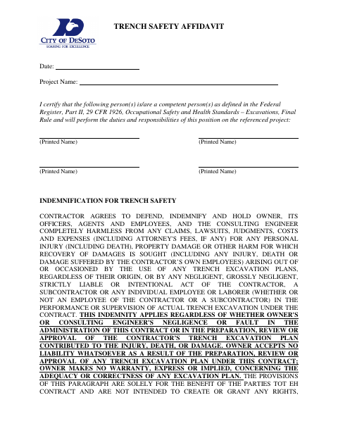 First page of the Trench Safety Affidavit