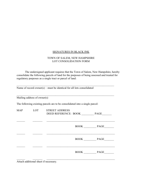 First page of the Lot Consolidation Form