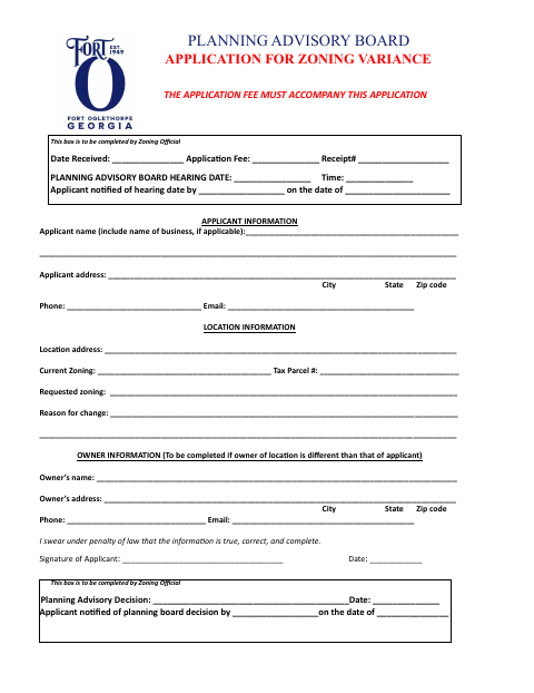 First page of the Application for Zoning Variance