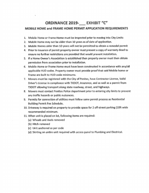 First page of the Mobile Home and Frame Home Permit Application