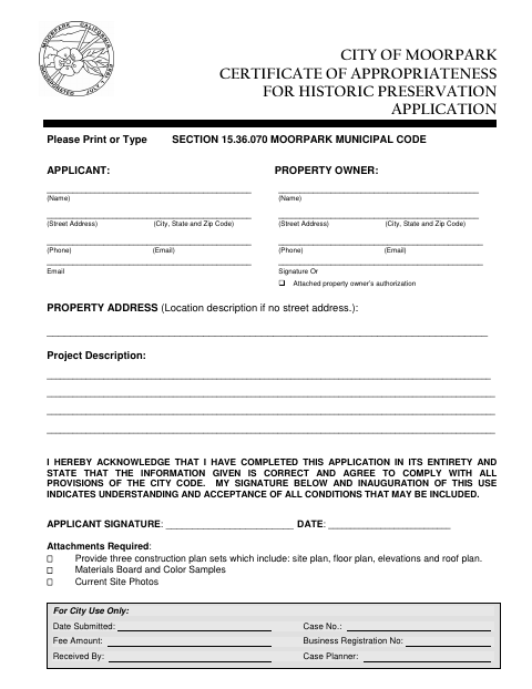 First page of the Certificate Of Appropriateness Application