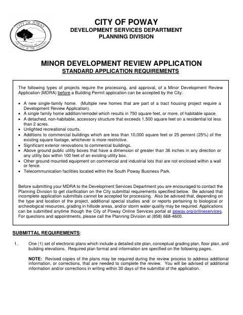 First page of the Minor Development Review Application