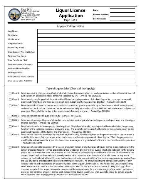 First page of the Liquor License Application