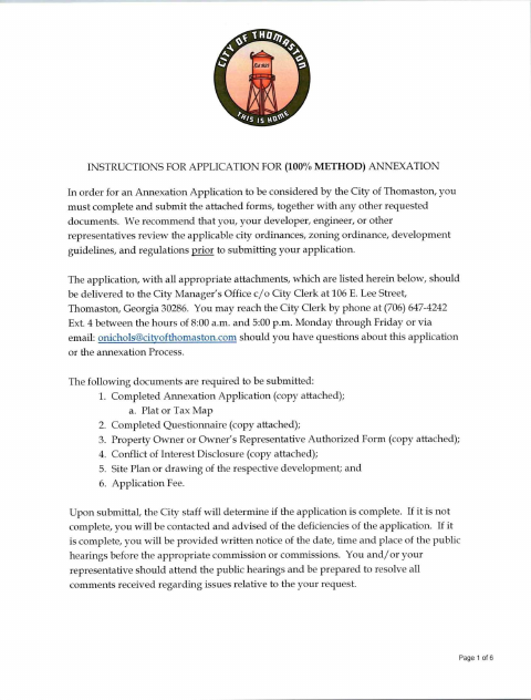 First page of the Annexation Application