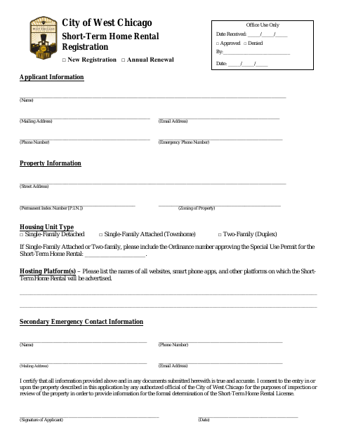 First page of the Short-Term Home Rental Registration