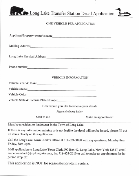 First page of the Transfer Station Decal Application