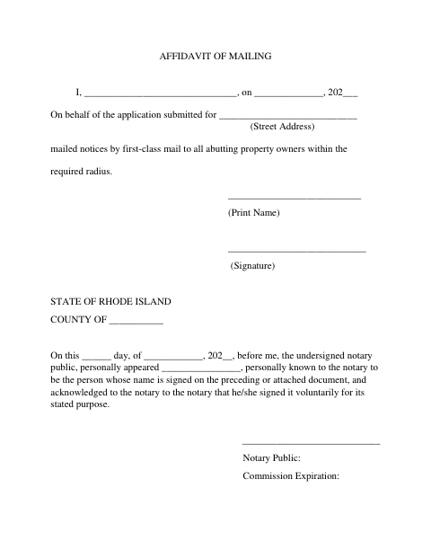 First page of the Affidavit of Mailing