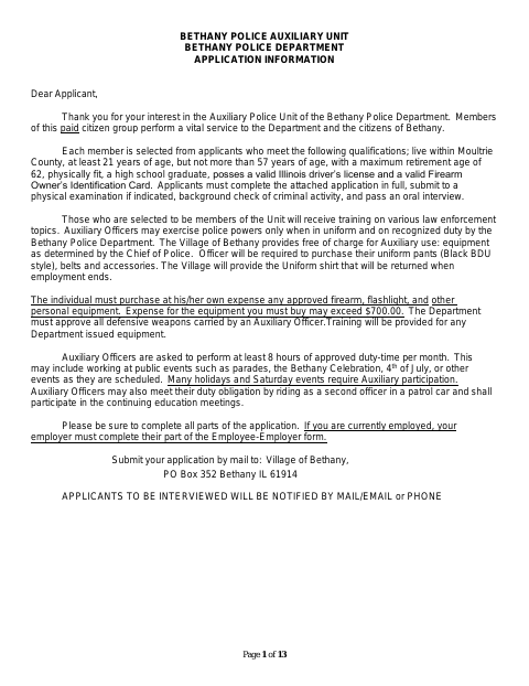 First page of the Auxiliary Officer Application
