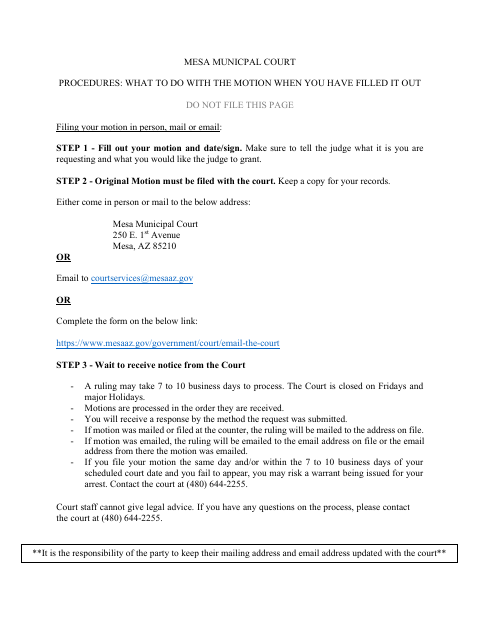 First page of the Motion to Continue