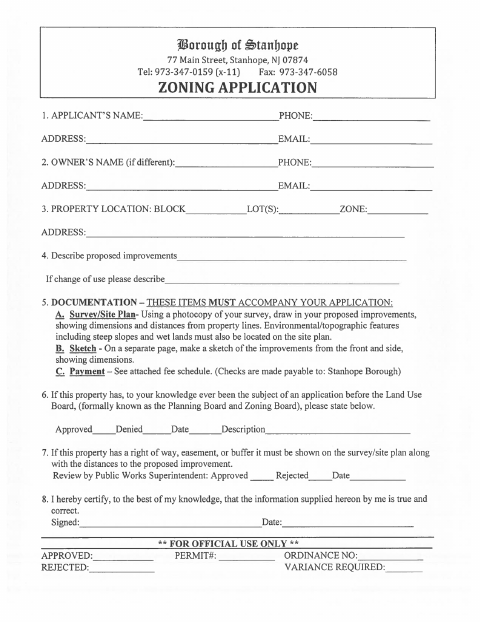 First page of the Zoning Application