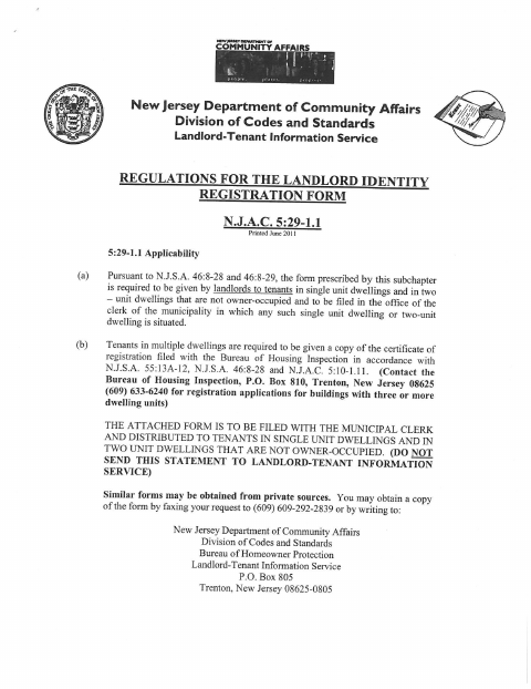 First page of the Landlord Identity Registration Form