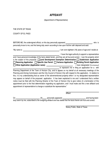 First page of the Affidavit (Appointment of Representative)