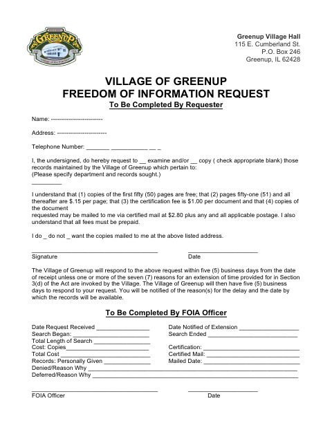 First page of the Freedom of Information Request